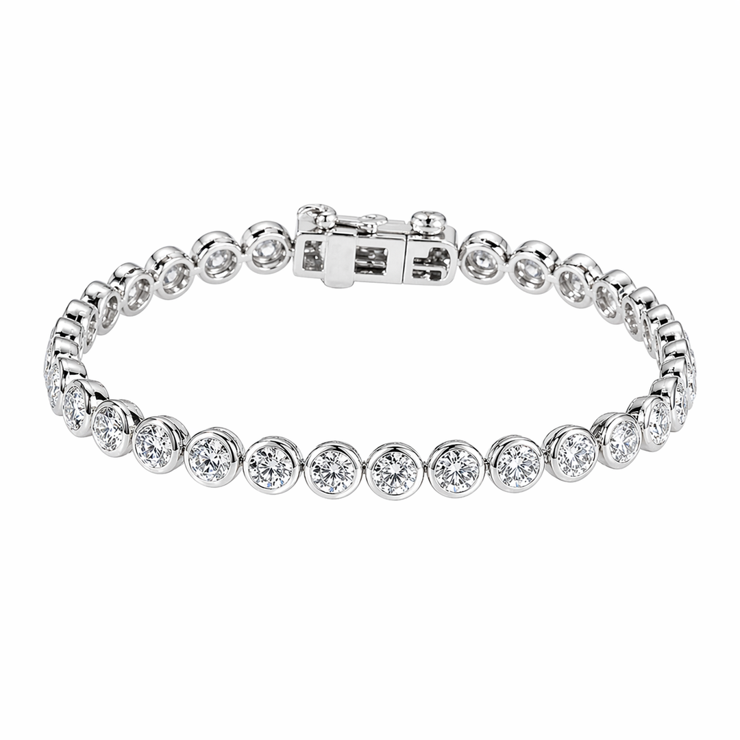 Bezel-Set Round Diamond Tennis Bracelet — 7ctw (3.7mm)