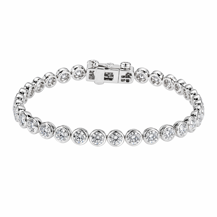 Bezel-Set Round Diamond Tennis Bracelet — 7ctw (3.7mm)