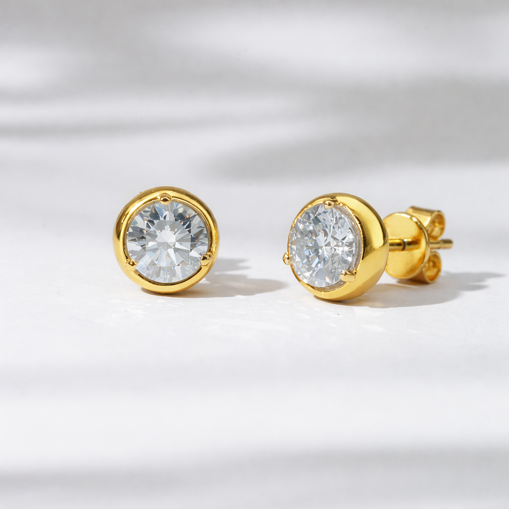 Bezel Diamond Stud Earrings - 1.20ct Total