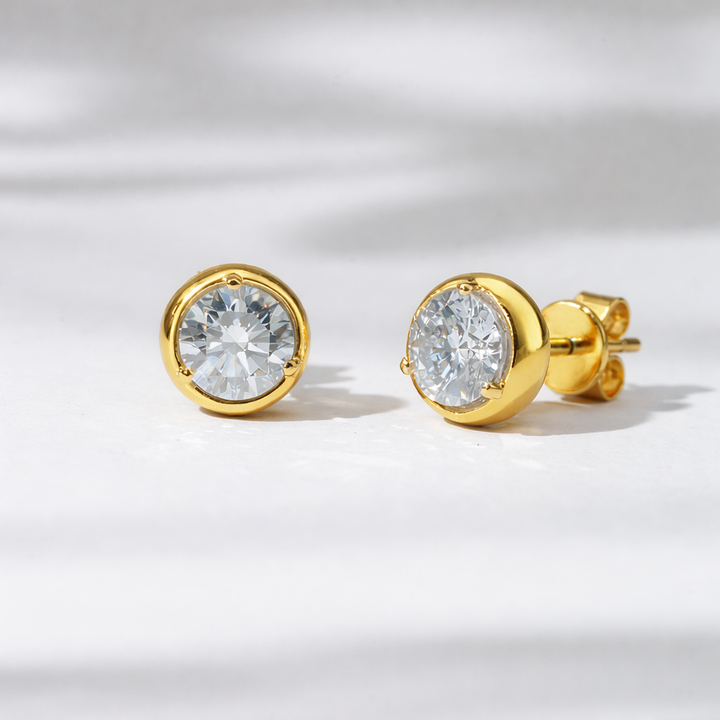 Bezel Diamond Stud Earrings - 1.20ct Total