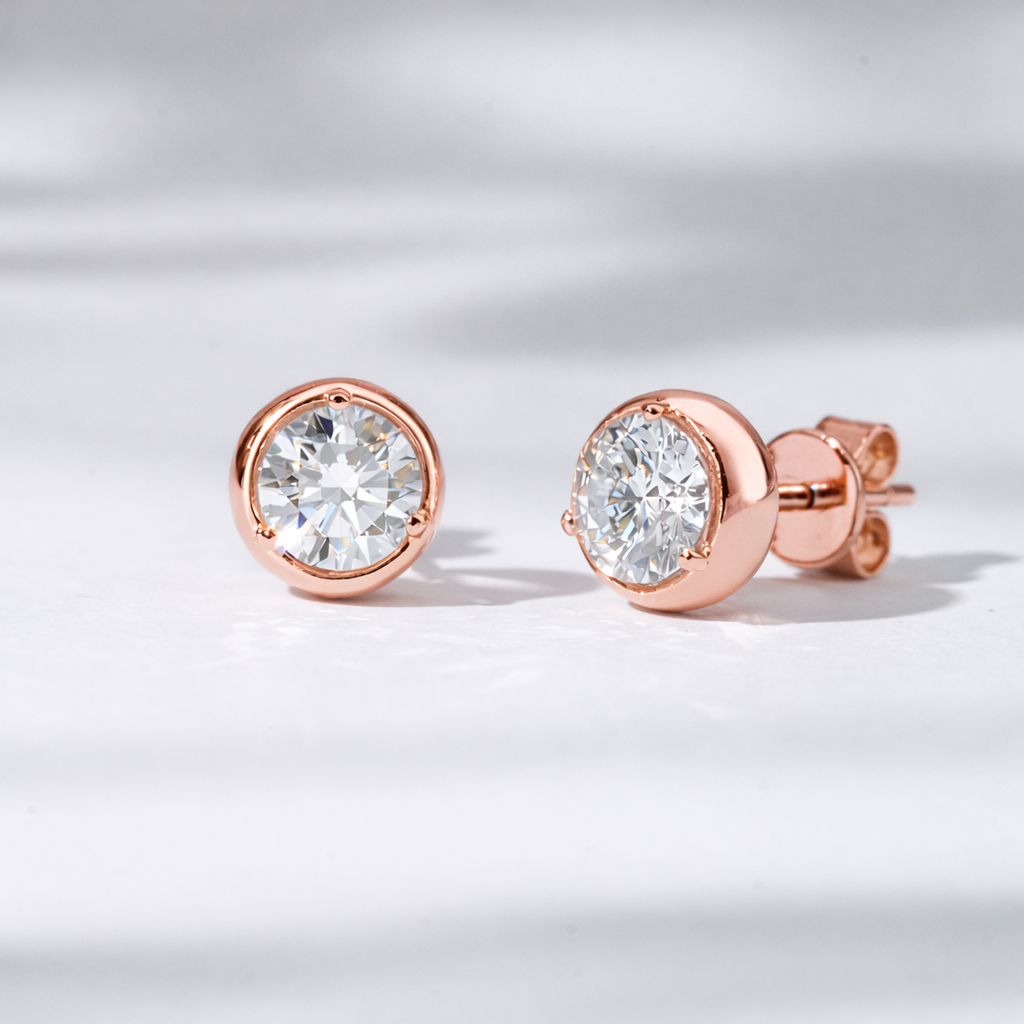 Bezel Diamond Stud Earrings - 1.20ct Total