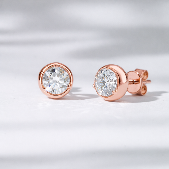 Bezel Diamond Stud Earrings - 1.20ct Total