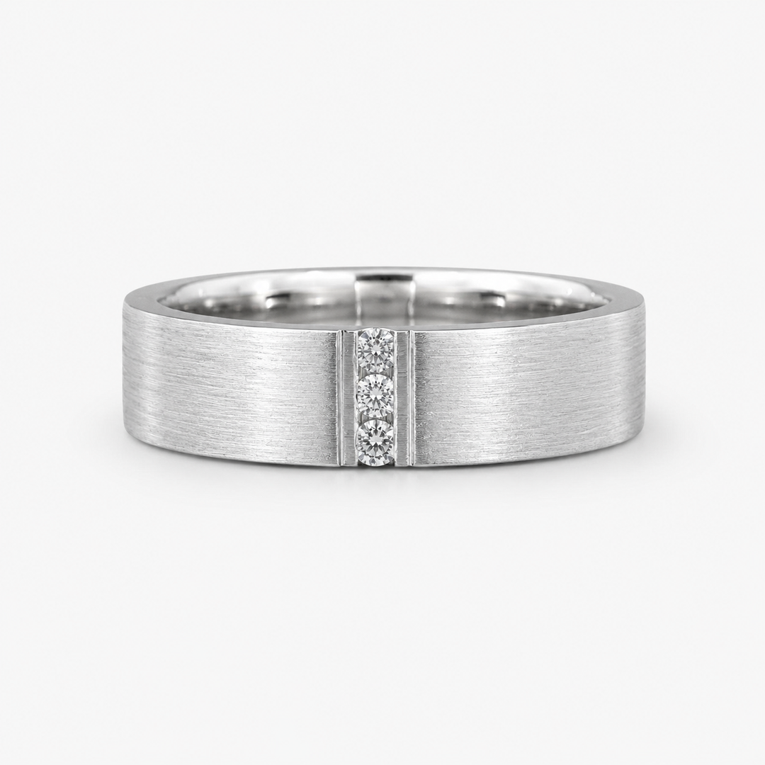 Brushed Vertical Diamond Accent Band Ring (3.5mm)