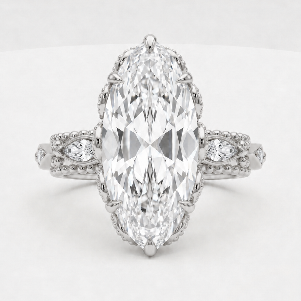 2.75ct Moval Diamond Ring with Vintage Milgrain, "The Juliette"