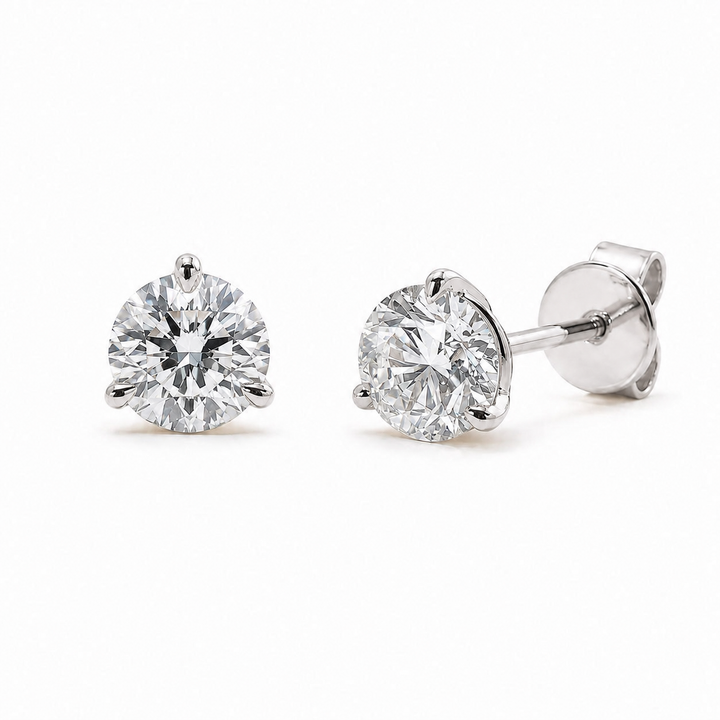 Classic Three-Prong Martini Diamond Earrings in 14K Gold or Platinum