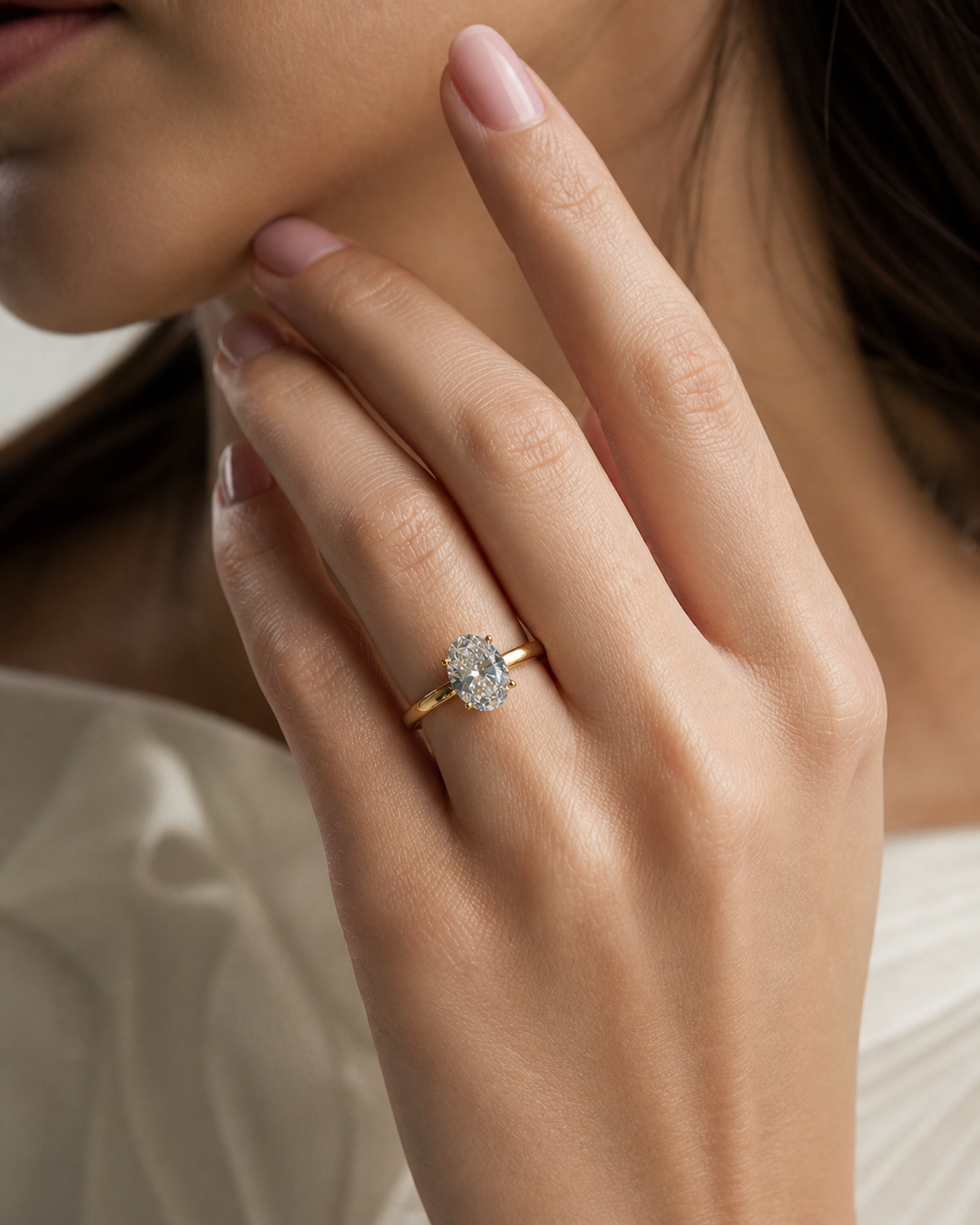 2.00ct Oval Diamond Solitaire Ring with Hidden Halo & Cathedral Bridge, "The Whisper Four"