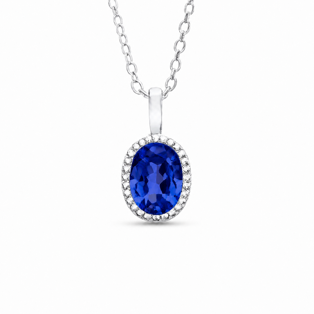 5x7mm, 1.00ct Oval Lab-Grown Blue Sapphire Pendant Necklace