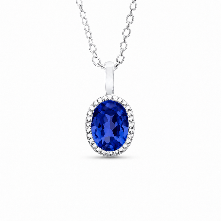 5x7mm, 1.00ct Oval Lab-Grown Blue Sapphire Pendant Necklace