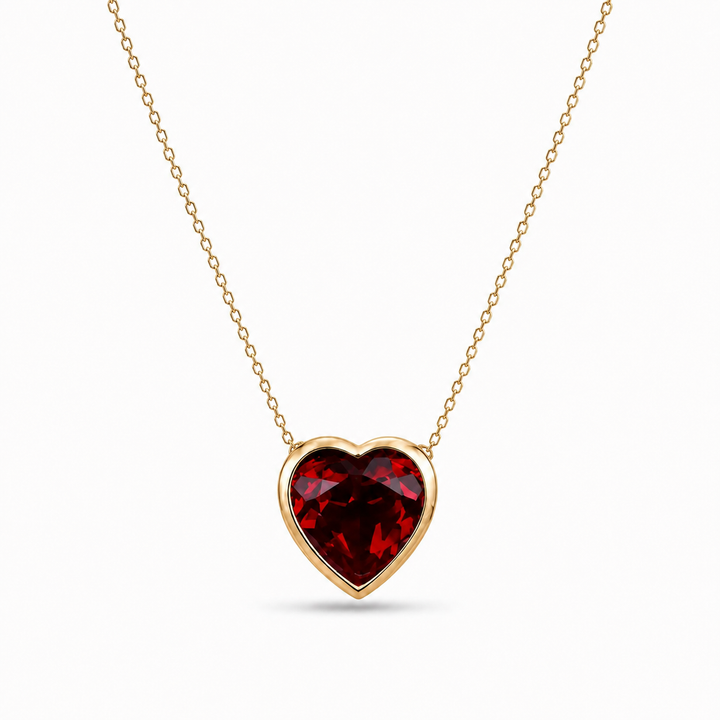 2.50ct Heart Ruby Bezel-Set Pendant Necklace in 14K or 18K Yellow Gold