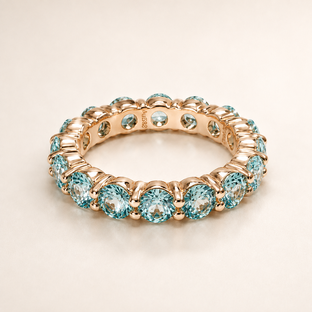 4*4mm Round Cut Paraiba Tourmaline Eternity Ring