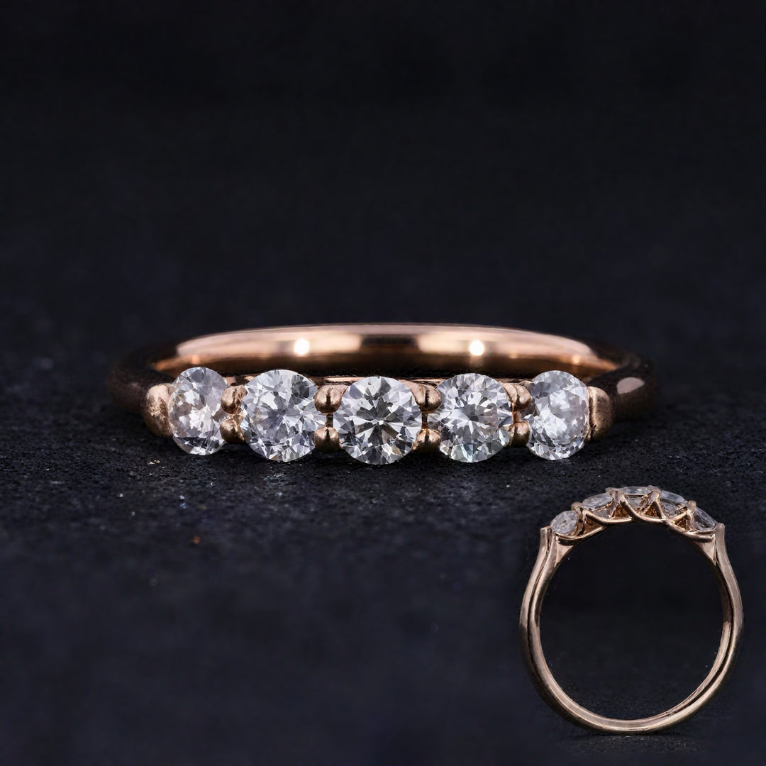 0.75ctw Five-Stone Diamond Ring in 14K Yellow, White, or Rose Gold (3.5mm)