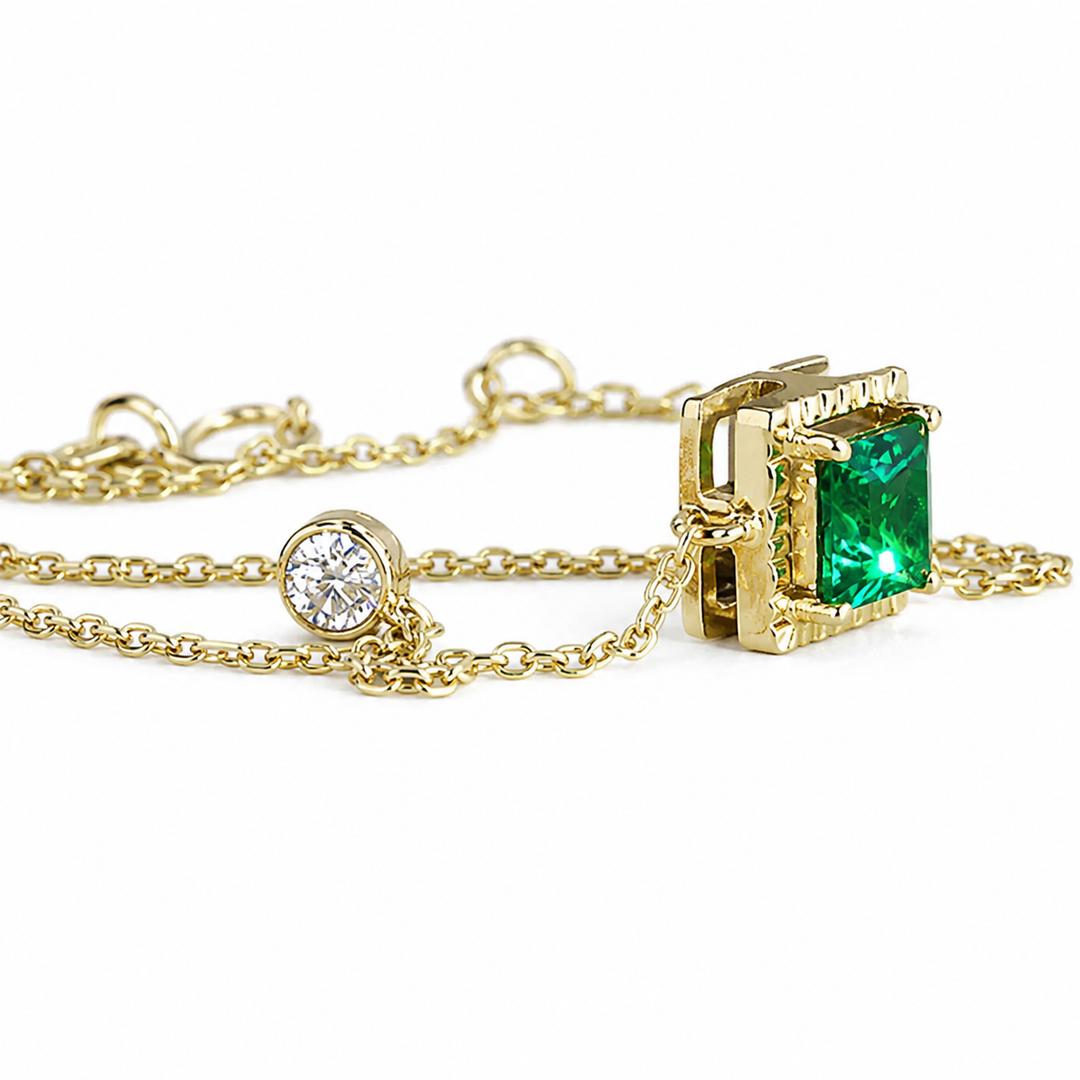 8x8mm, 2.25ct Princess Lab-Grown Colombian Emerald Pendant with Diamond Accent Necklace