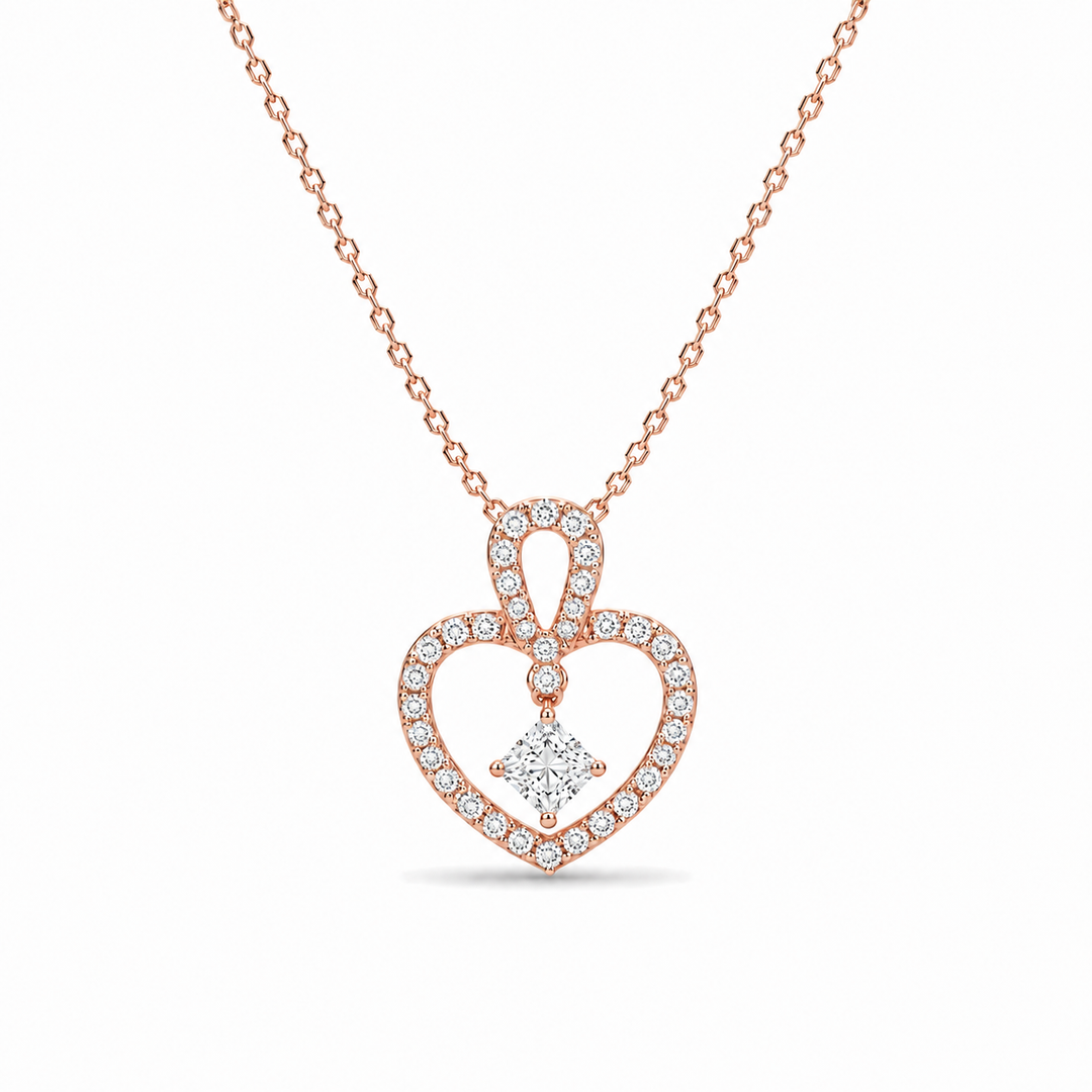 3.9mm, 0.45ct Round Cut Lab Diamond Pavé-Heart Pendant Necklace