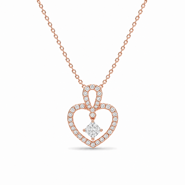 3.9mm, 0.45ct Round Cut Lab Diamond Pavé-Heart Pendant Necklace