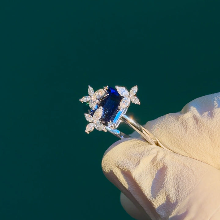 Customized™ 7x9mm, 3.00ct Emerald Cut Tanzanite with Marquise Diamonds in White Gold