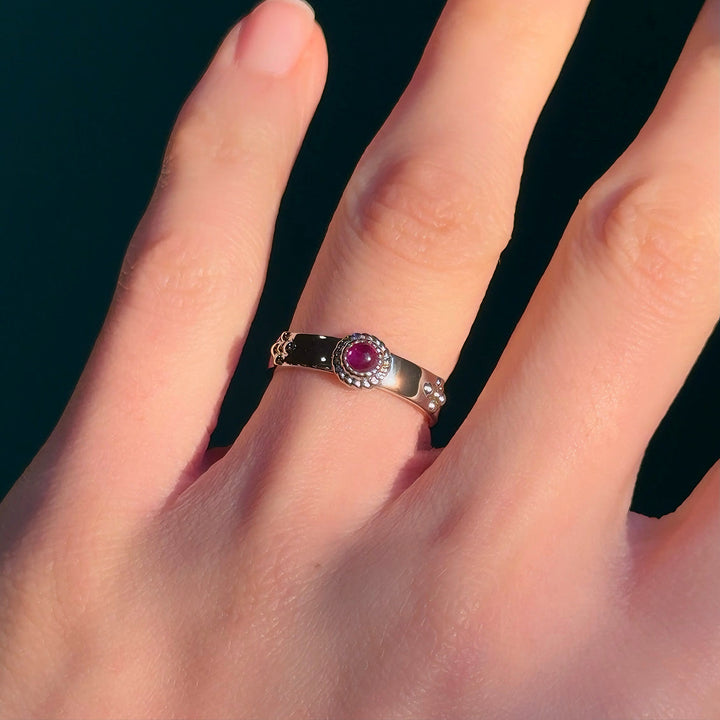 3.5mm, 0.23ct "Calcifer’s Bond" Cabochon Natural Ruby Ring in 925 Sterling Silver