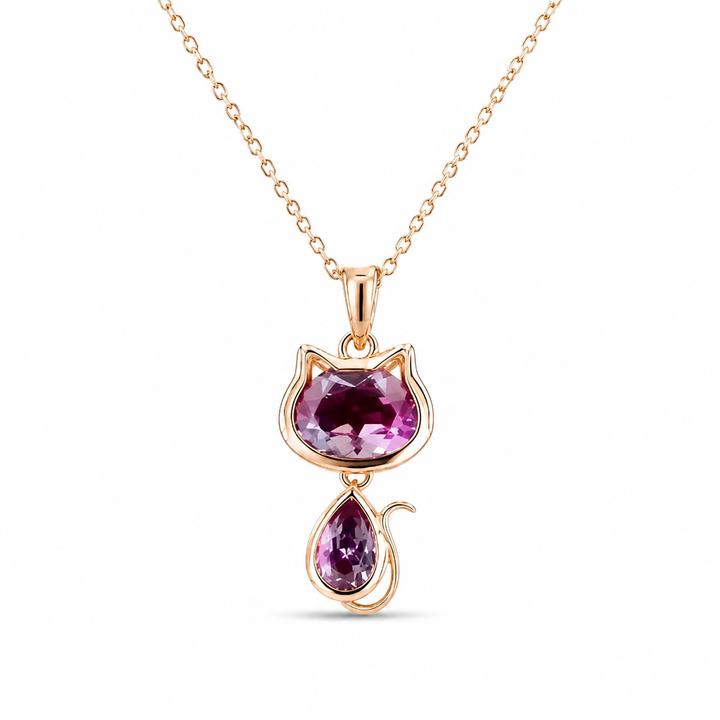 1.75ct Oval & Pear-Cut Alexandrite Cat Pendant Necklace in 14K Yellow Gold (6x8mm, 3x6mm)