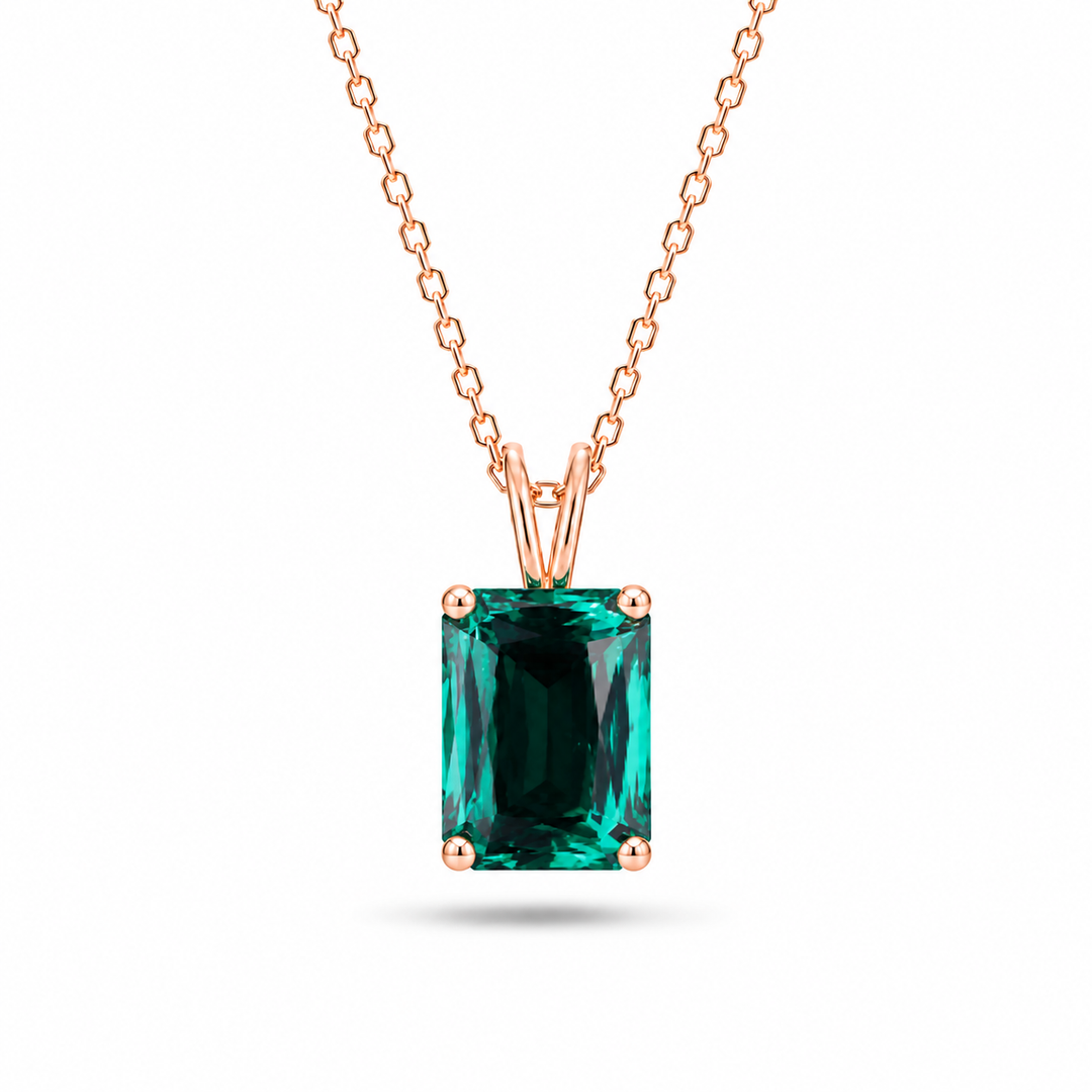 12x16mm, 8.80ct Ashoka Lab-Grown Zambian Emerald Pendant Necklace in 14K Rose Gold