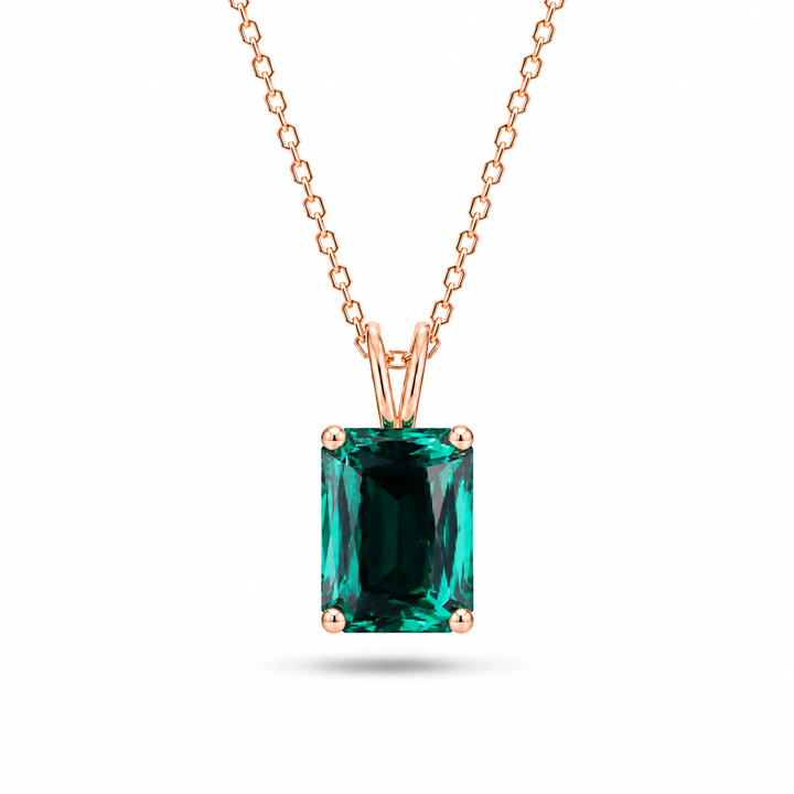 12x16mm, 8.80ct Ashoka Lab-Grown Zambian Emerald Pendant Necklace in 14K Rose Gold