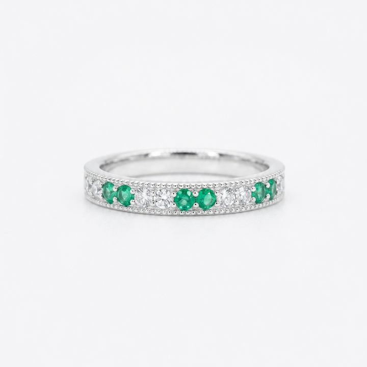 Colombian Emerald & Diamond Eternity Vintage Band (2.5mm, 1.00ctw)