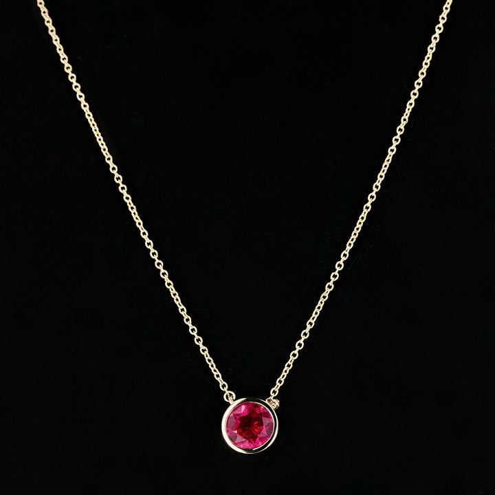 Round Cut Bezel Set 6.5mm Ruby Pendant Necklace in 10K Solid Yellow Gold