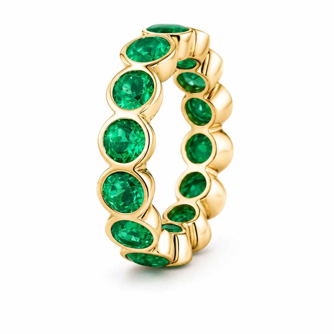 Round Colombian Emerald Bezel-Set Eternity Band (3.2mm, 1.50ctw)