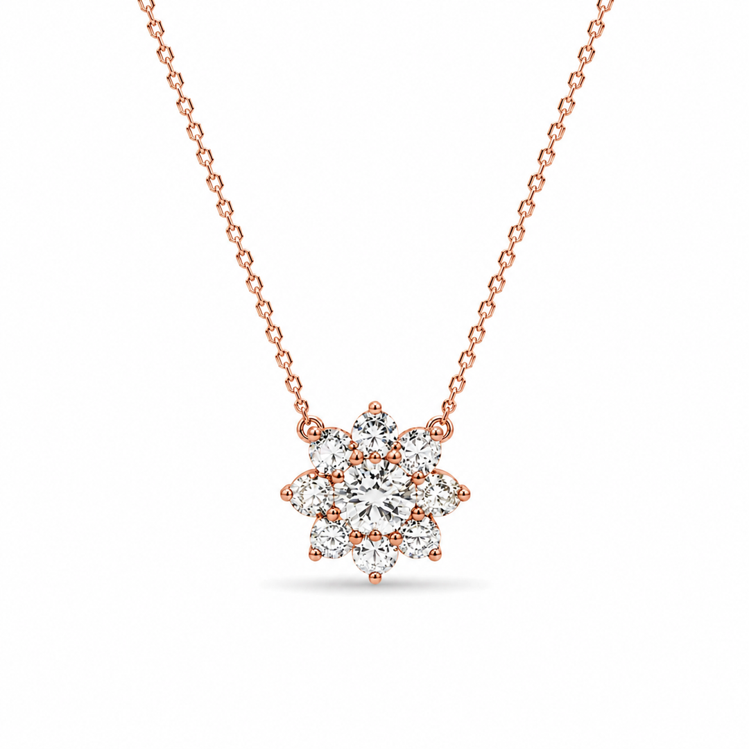 13mm, 2ctw Round Cut Lab Diamond Sunburst Pendant Necklace