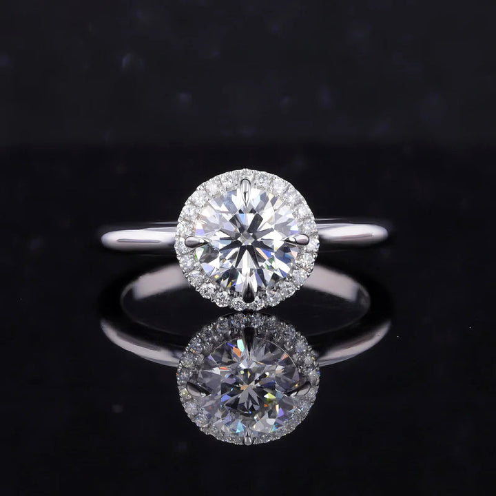 1.00ct Round Cut Diamond with Halo Ring in 10K Solid White Gold