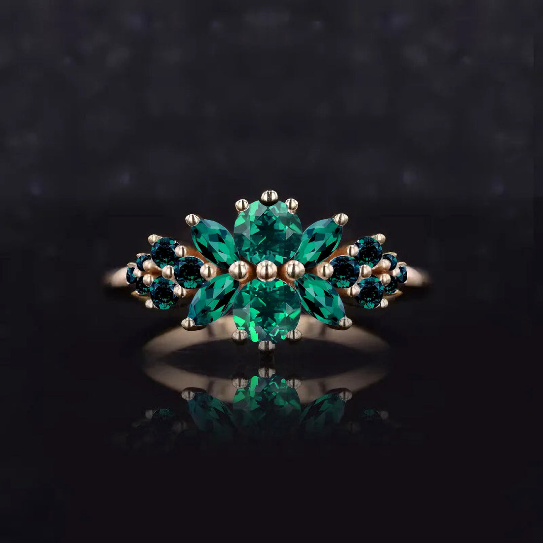 Roseraie lab emerald floral ring, view 1
