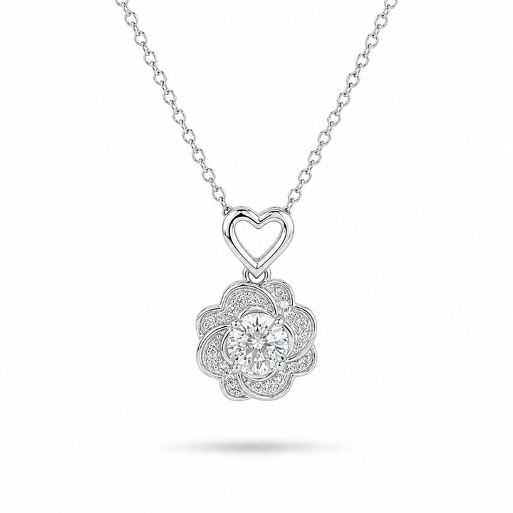 10mm, 0.5ct Round Cut Lab Diamond Rose Pendant Necklace