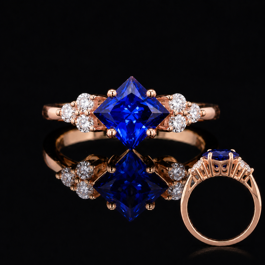 The Vesper — Blue Princess Sapphire with Diamond Accents Ring