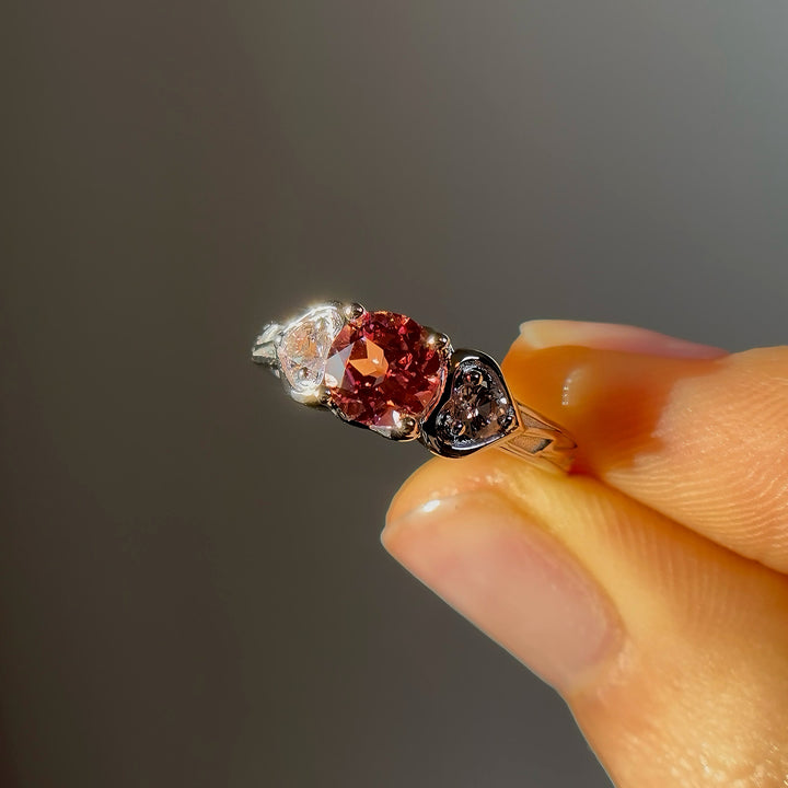 1.00ct "The Atoms & Impact" Round Pink Sapphires Three-Stone Ring in White Gold