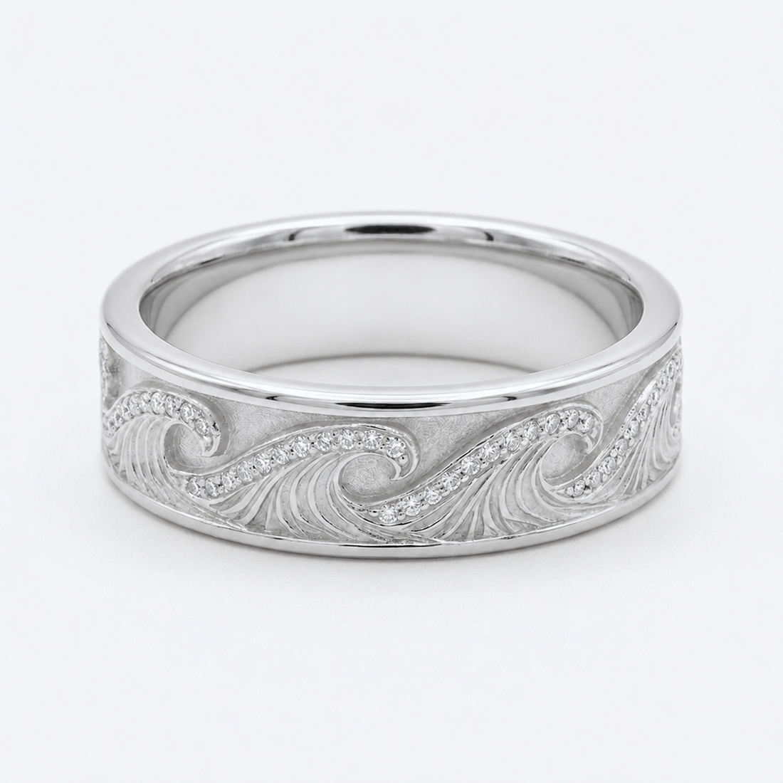 The Ocean Wave hand-carved diamond wedding band, 4mm, view 10