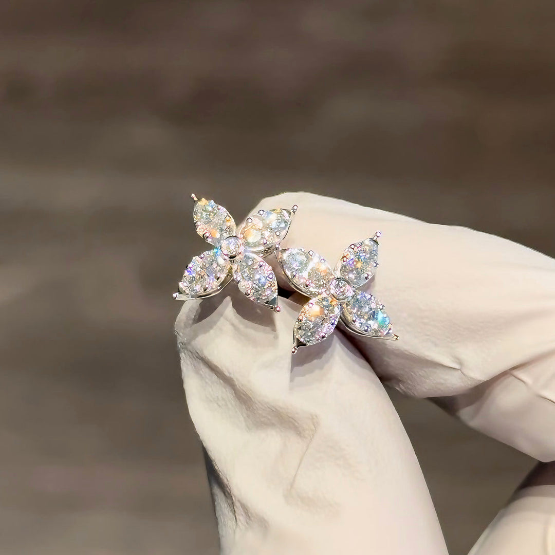 0.90ctw Flower Diamond Earrings in 14K Solid White/Rose Gold