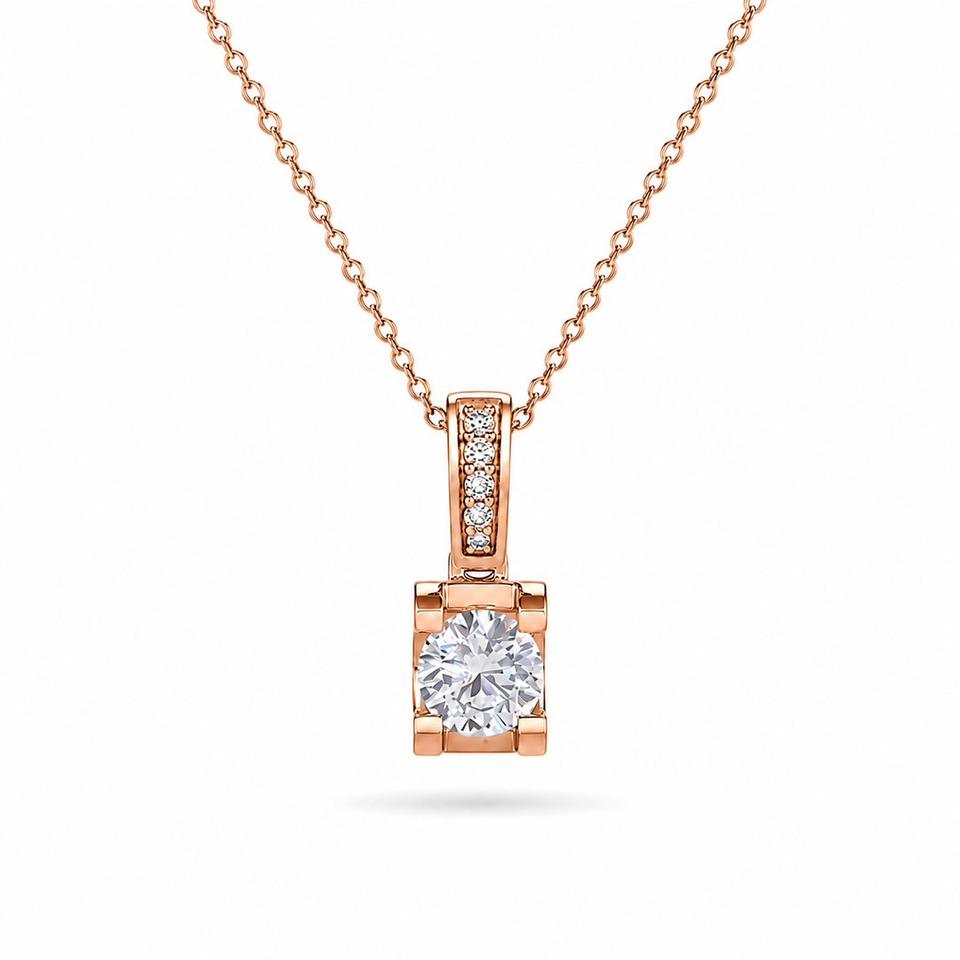 5mm, 0.6ct Round Cut Lab Diamond Pendant with Pavé-Bail Necklace
