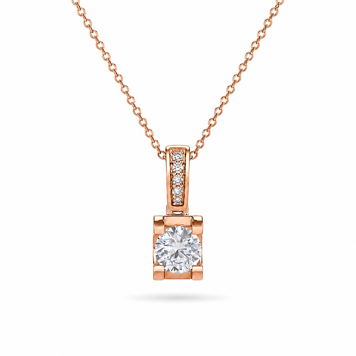 5mm, 0.6ct Round Cut Lab Diamond Pendant with Pavé-Bail Necklace