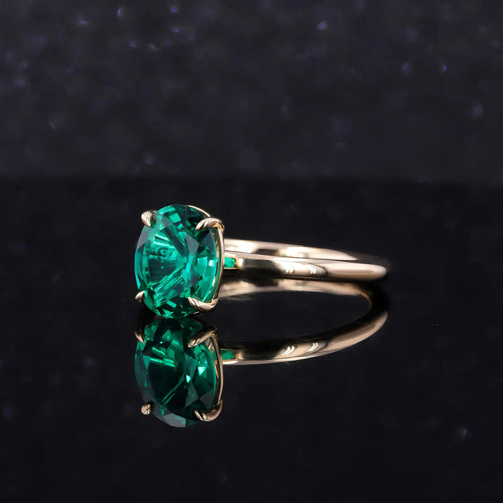 7x9mm, 2.20ct Oval Lab-Grown Zambian Emerald Solitaire Ring in 14K Yellow Gold