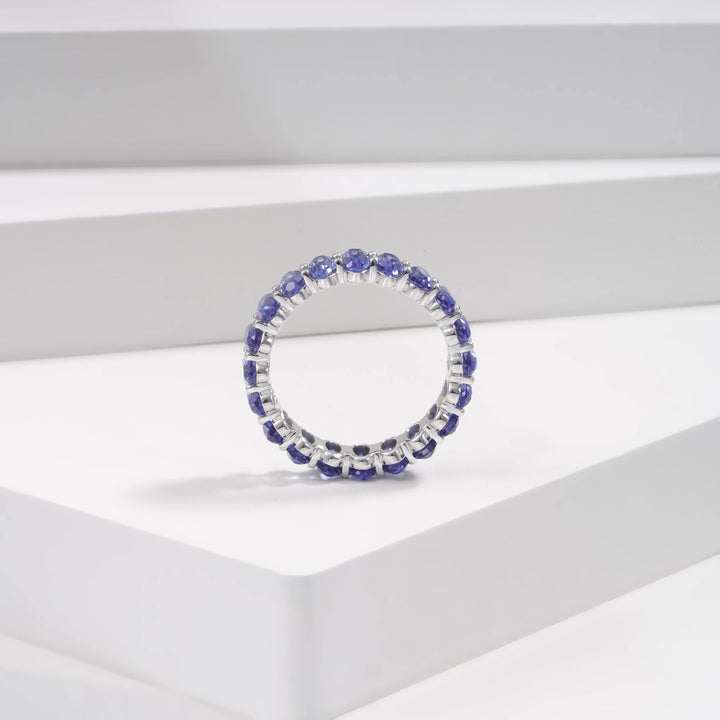 3x5mm, 5.04ctw Oval Lab-Grown Blue Sapphire Eternity Band Ring in 14K White Gold