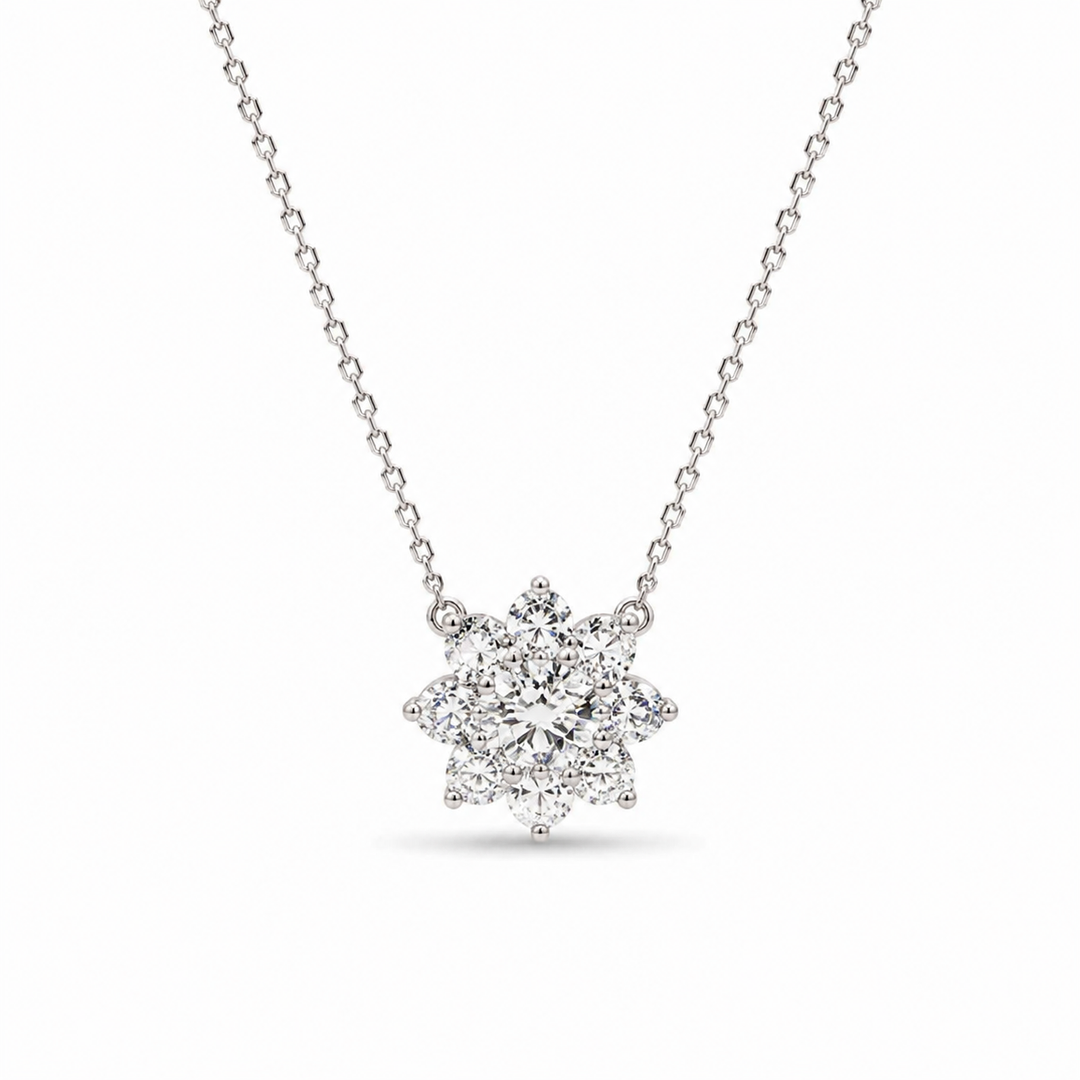 13mm, 2ctw Round Cut Lab Diamond Sunburst Pendant Necklace