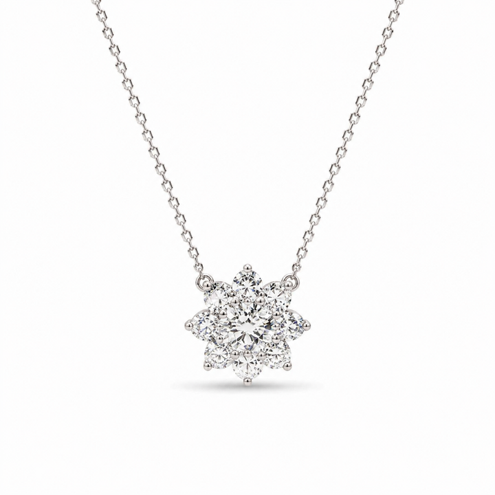 13mm, 2ctw Round Cut Lab Diamond Sunburst Pendant Necklace
