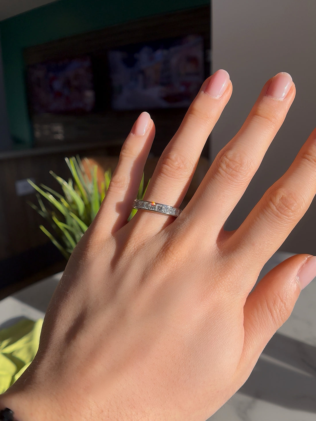 Princess-cut lab diamond channel-set eternity band, 4mm, view 8