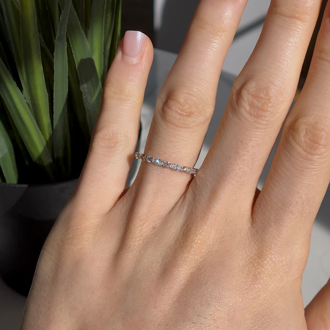 Round and marquise lab diamond half-eternity band, view 11