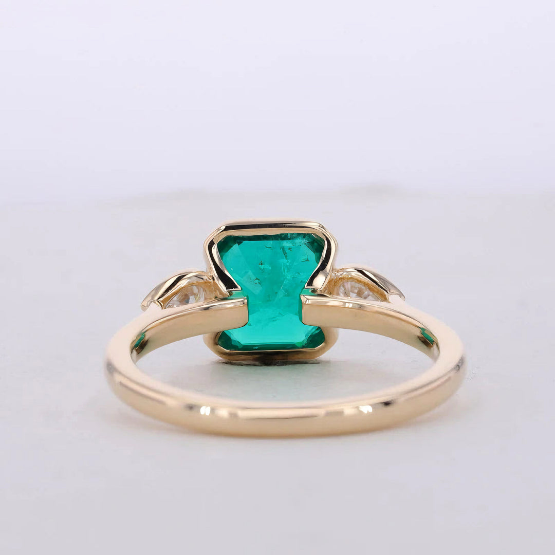 8x8mm, 2.00ct Asscher Lab-Grown Colombian Emerald Three-Stone Ring, "The Vault"