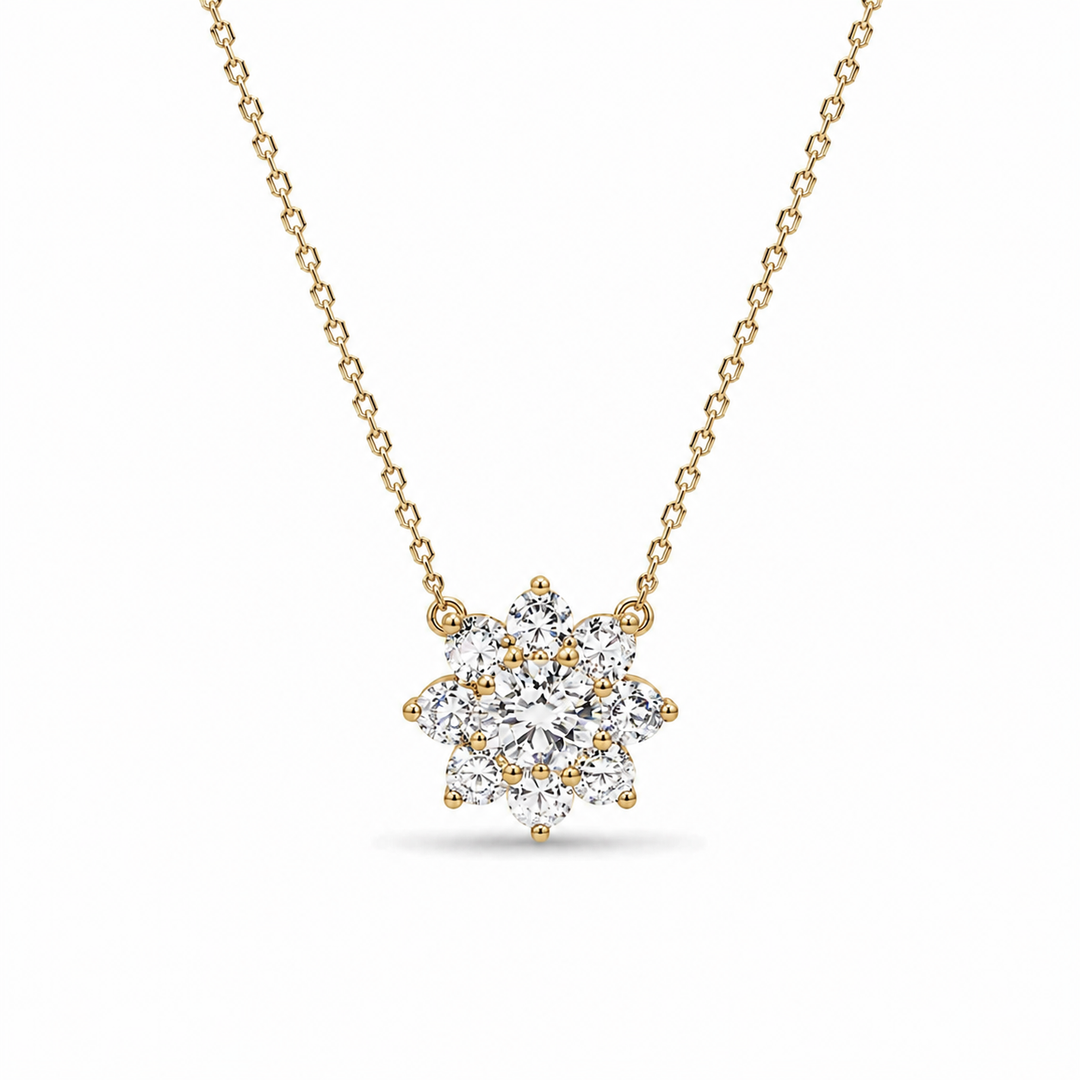 13mm, 2ctw Round Cut Lab Diamond Sunburst Pendant Necklace