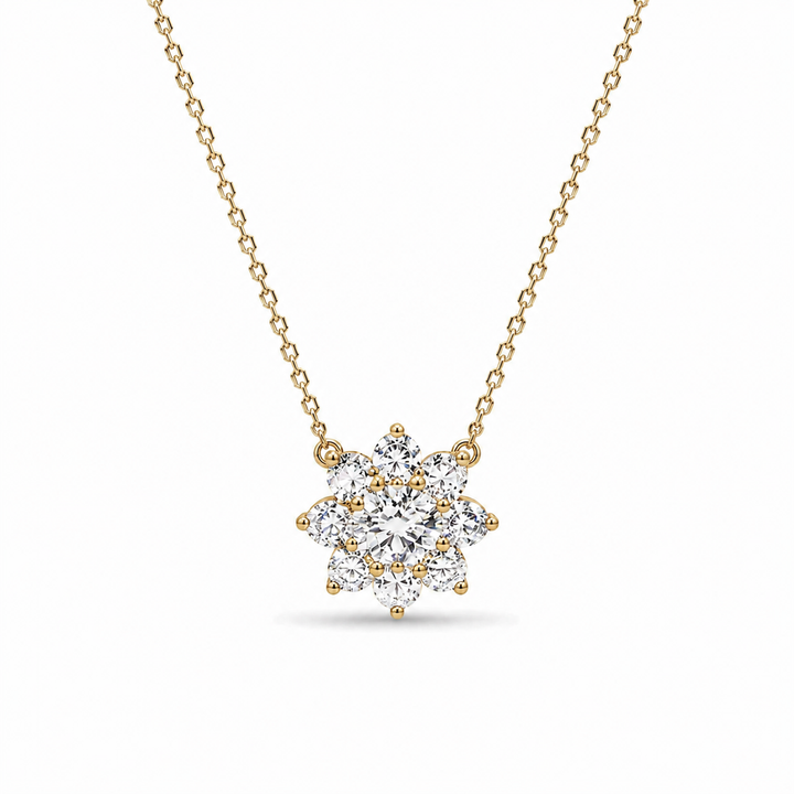 13mm, 2ctw Round Cut Lab Diamond Sunburst Pendant Necklace