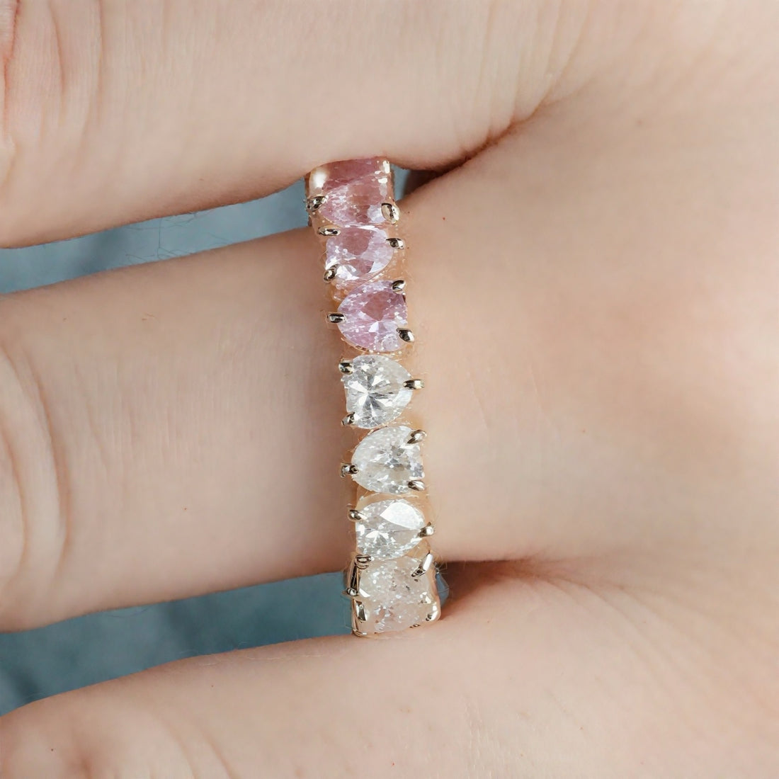 Heart pink sapphire and lab diamond eternity band, view 9