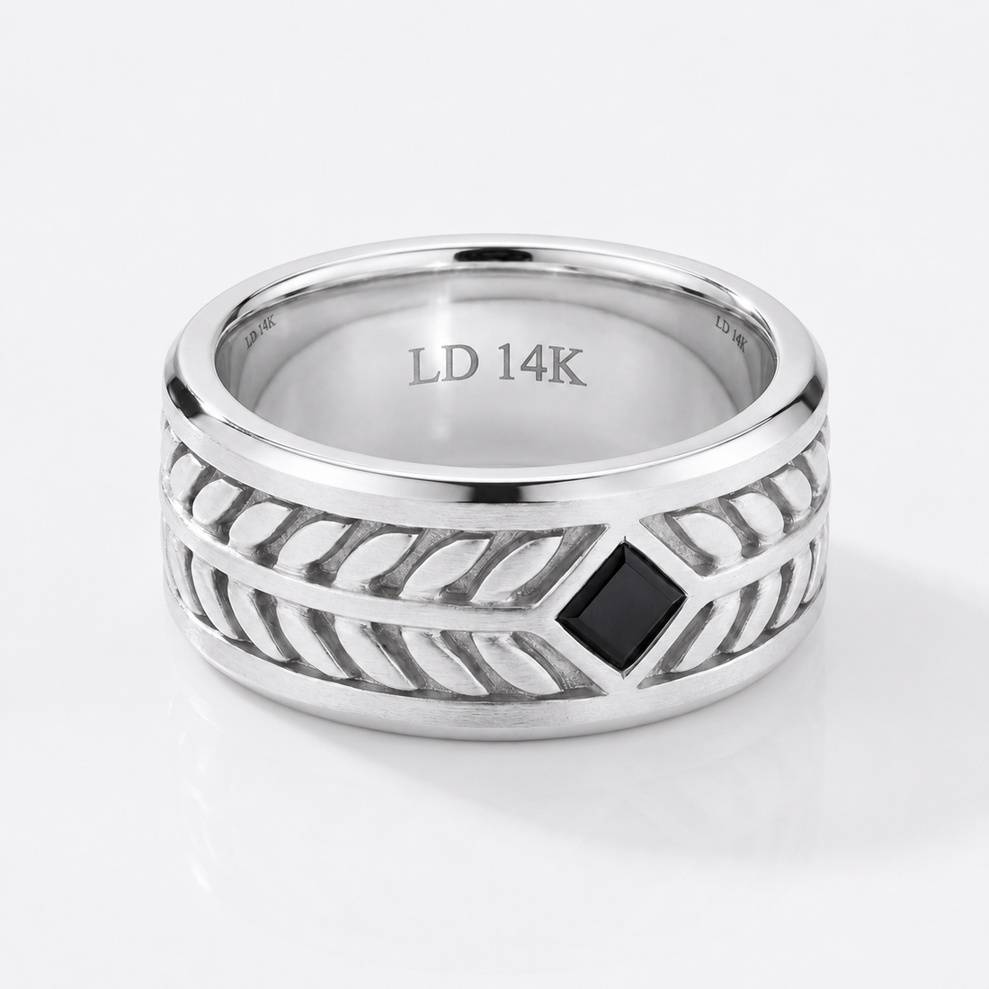 The Laurel Onyx carved laurel wedding band, 5.5mm, view 8