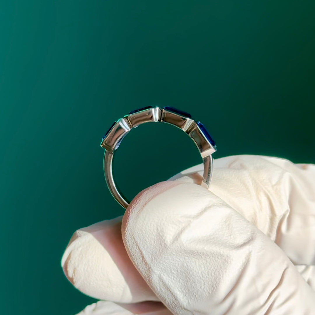 Customized™ 4*6mm each, 2.80ctw Emerald Lab-Grown Blue Sapphire Half-Eternity Band Ring in White Gold