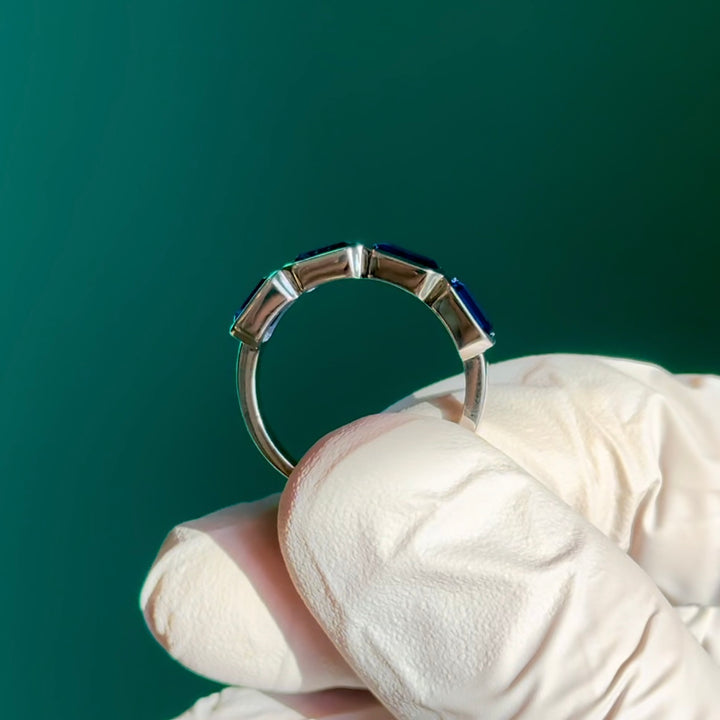 Customized™ 4*6mm each, 2.80ctw Emerald Lab-Grown Blue Sapphire Half-Eternity Band Ring in White Gold