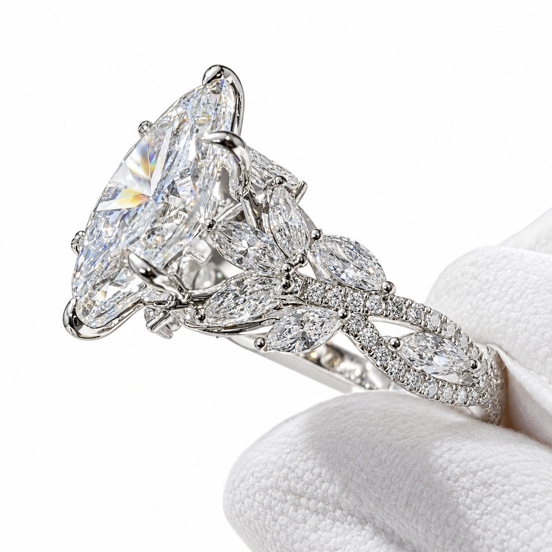 The Gardenia marquise lab diamond vine engagement ring, view 7